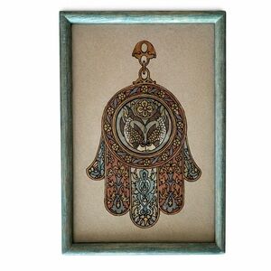 Intricate Brown and Blue Hamsa Wall Art
